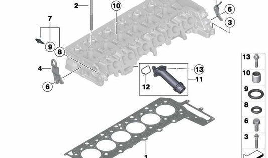 Asbestos-free cylinder head gasket for BMW 3 Series F30, F31, F34, 4 Series F32, F33, F36, 5 Series F07, F10, F11, 6 Series F06, F12, F13, 7 Series F01N, F02N, X3 F25, X4 F26 , X5 F15, X6 F16 (OEM 11128509154). Genuine BMW.