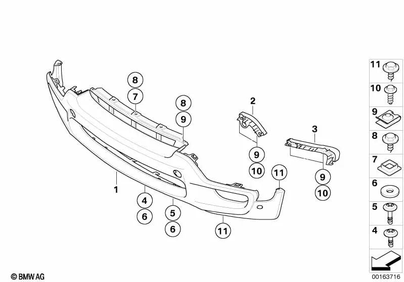 Soporte para parachoques interior derecho para BMW X5 E70 (OEM 51117165472). Original BMW