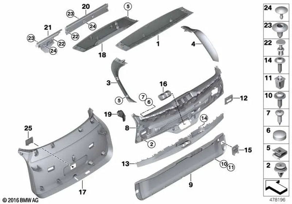 Embellecedor canalón de agua derecho para BMW X6 F16, F86 (OEM 51497386660). Original BMW