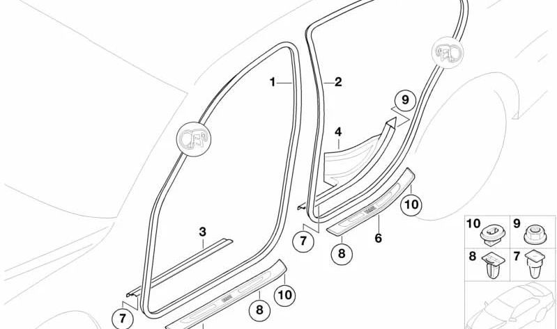 Cubierta de listón de entrada delantero izquierdo para BMW E65, E66 (OEM 51477014605). Original BMW