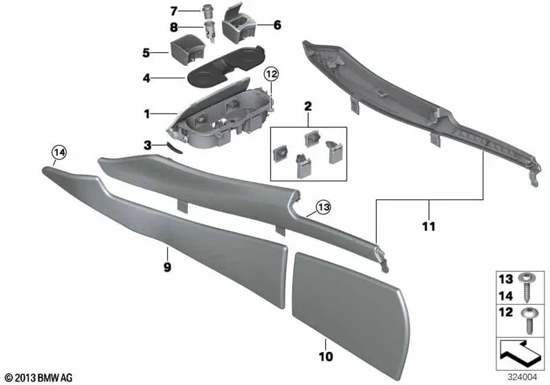 Center Console Cover Set for BMW 5 Series F07, F07N (OEM 51169214821). Original BMW