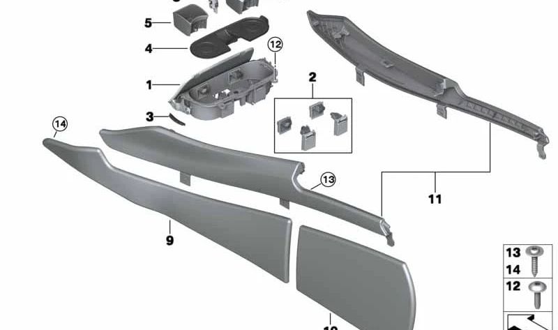 Alfombrilla para portavasos para BMW F07, F07N (OEM 51169142156). Original BMW.