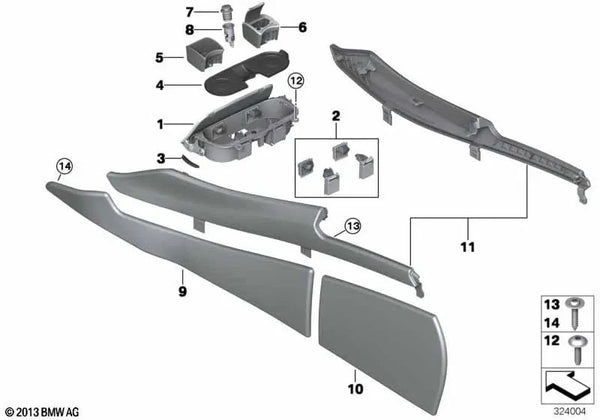 Conjunto Cubierta Consola Central para BMW Serie 5 F07, F07N (OEM 51169214821). Original BMW