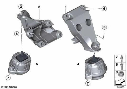 Right engine mount for BMW E84 (OEM 22116788358). Original BMW.