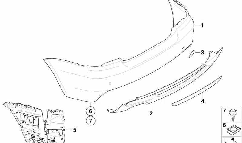 Rear lower bumper trim for BMW E82, E88 (OEM 51128045455). Original BMW