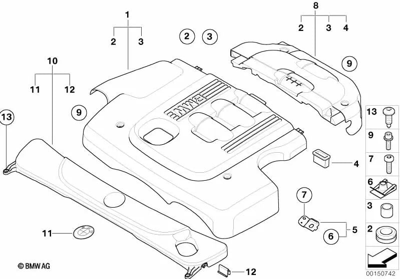 Soporte para Cubierta Acústica para BMW E87, E46, E90, E91, E60, E61, E83 (OEM 11147807539). Original BMW.