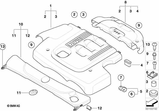 Akustische Abdeckungshalterung für BMW E87, E46, E90, E91, E60, E61, E83 (OEM 11147807539). Original BMW.