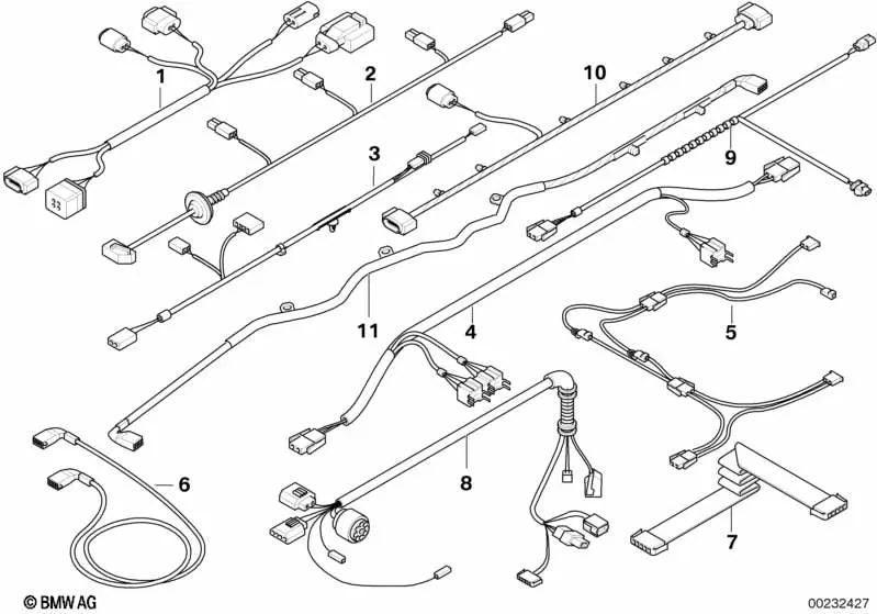 Cableado del parachoques trasero para BMW E63N, E64N (OEM 61129126978). Original BMW.