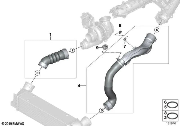 Tubo de intercooler para BMW Serie 3 E90N, E91N, E92, E92N, E93, E93N (OEM 11617800142). Original BMW