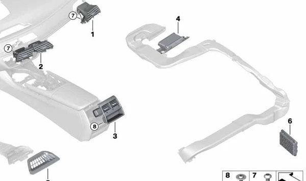 Rejilla de ventilación central OEM 64227946266 para BMW G11, G12. Original BMW