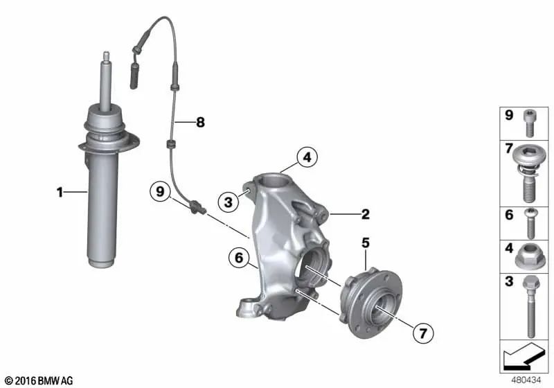 Front left shock absorber for BMW 3 Series F30, F30N, F35, F35N (OEM 31316874373). Genuine BMW