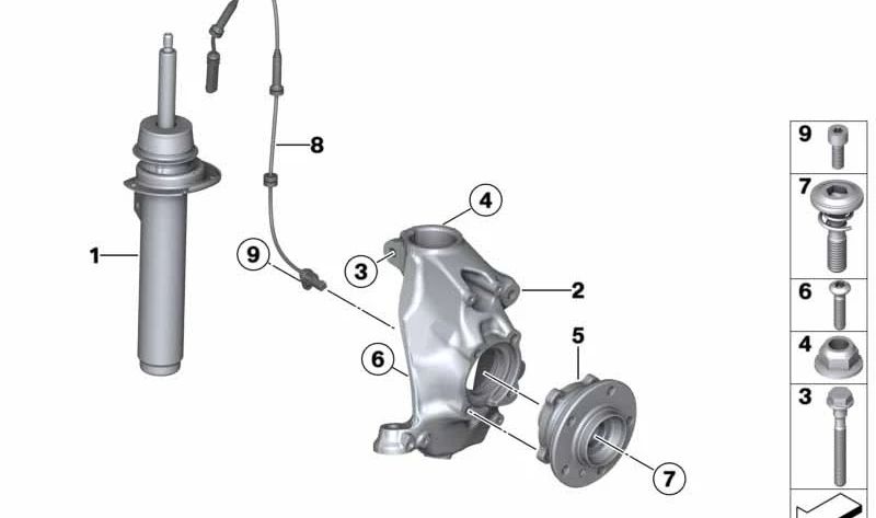 Amortiguador delantero derecho para BMW Serie 1 F20, F21 (OEM 31316873732). Original BMW.