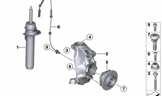 Shock anteriore destro per la BMW Serie 1 F20, F21 (OEM 31316873732). BMW originale.