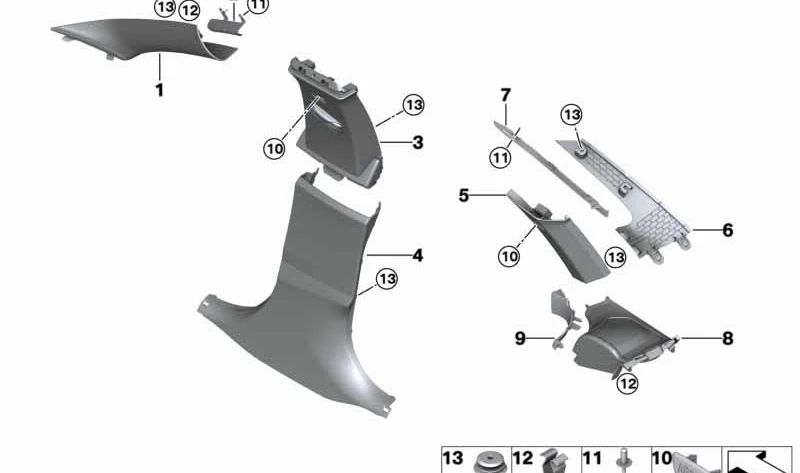 Rechte A-Säulenabdeckung für BMW F32, F36, F82 (OEM 51437321386). Original BMW.