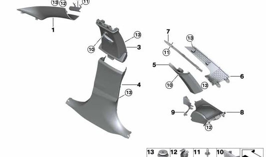 Carcasa pilar D derecha para BMW F36 (OEM 51438059308). Original BMW