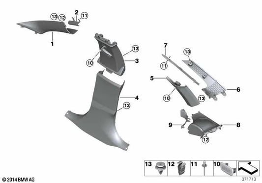 Moldura B-Pilar abajo derecha para BMW Serie 4 F36, F36N (OEM 51437326222). Original BMW.