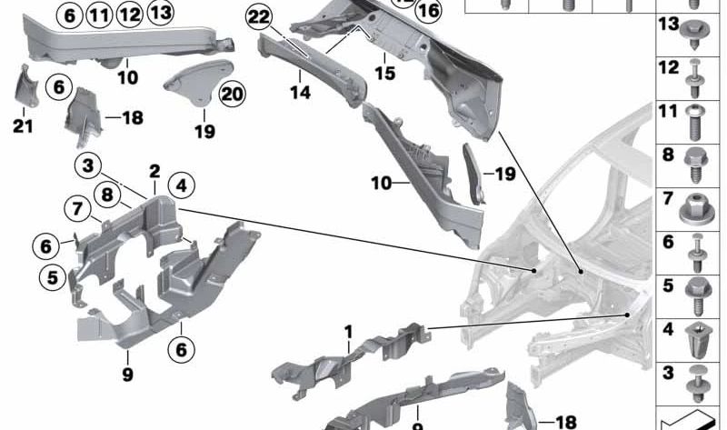 Separador superior direito do compartimento do motor OEM 51717169420 para BMW E70, E71, E72. BMW original