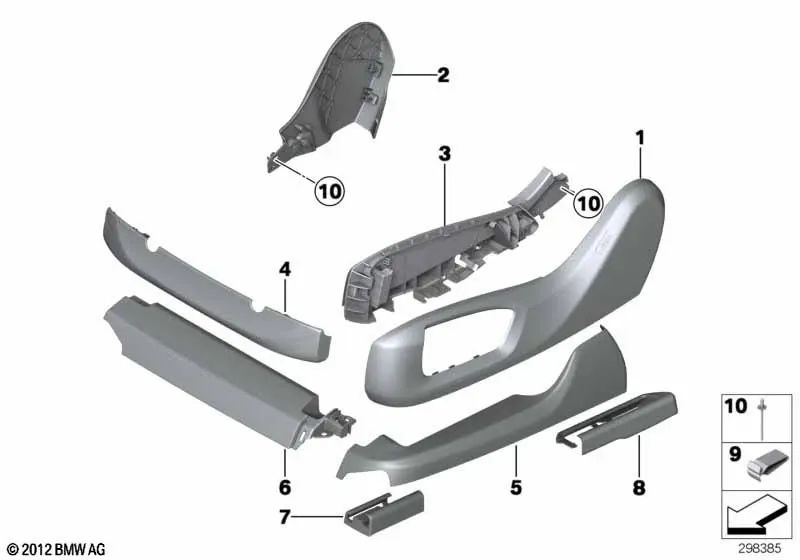 Blende asiento exterior izquierda para BMW X5 F15, X6 F16 (OEM 52107348365). Original BMW