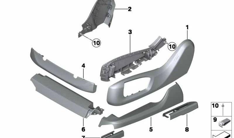 Embellecedor carril del asiento delantero derecho para BMW Serie 7, G11, G12 (OEM 52107408210). Original BMW