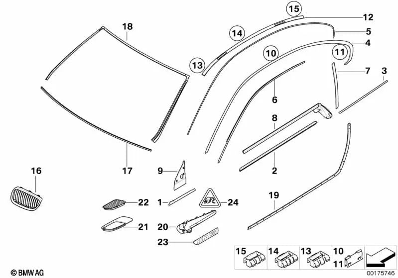 Rear right side glass molding for BMW 3 Series E92, E92N (OEM 51378036660). Genuine BMW