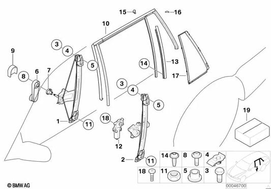 Rechte Fensterführungsabdeckung für BMW 3er E46 (OEM 51347890698). Original BMW