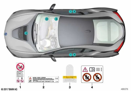 Placa de advertência do airbag do passageiro para BMW E81 E82 E87 E88 F20 F21 F22 F23 F36 F82 F83 I01 I12 E84 E83 F25 F26 E53 F15 E71 F16 E85... (OEM 71239199625) BMW original