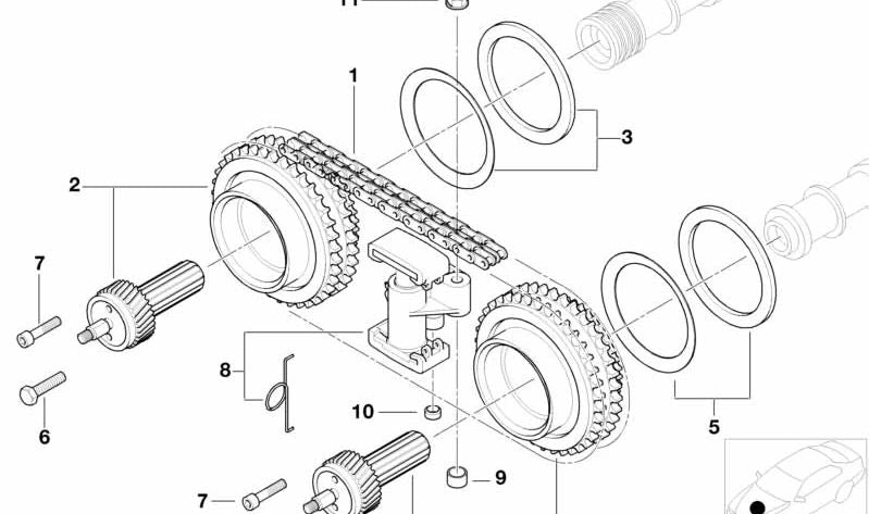 Tensor de cadena de distribución OEM 11311406166 para BMW E39, E52. Original BMW.