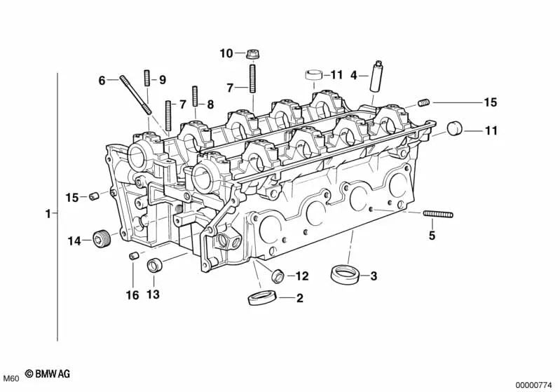 Cabeza de cilindro para BMW Serie 5 E34, Serie 7 E32, E38 (OEM 11121731912). Original BMW