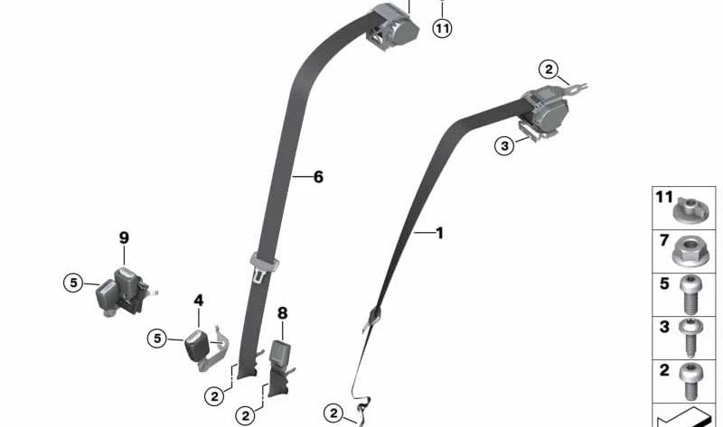 Cintura di sicurezza posteriore sinistra OEM 72118076379 per BMW G20, G28, G80. BMW originale.