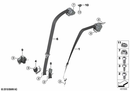 Cinturón superior trasero derecho para BMW Serie 3 G20, G80 (OEM 72118076378). Original BMW