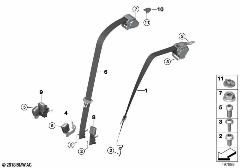 Cinturón superior trasero canberrabeige para BMW Serie 3 G20, G20N (OEM 72117496265). Original BMW