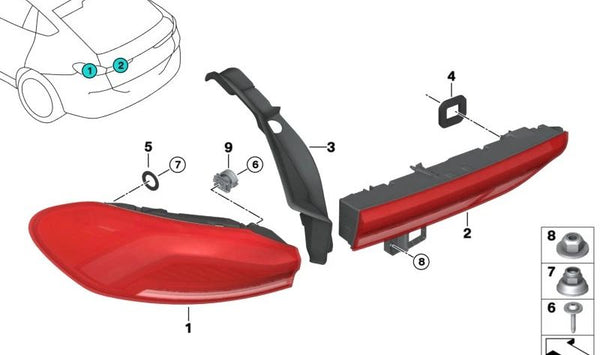 Piloto trasero LED izquierdo de maletero OEM 63217442277 para BMW G06, F96. Original BMW.