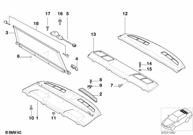 Accesorio de protección del sol con subwoofer para BMW Serie 7 E38 (OEM 51468174268). Original BMW