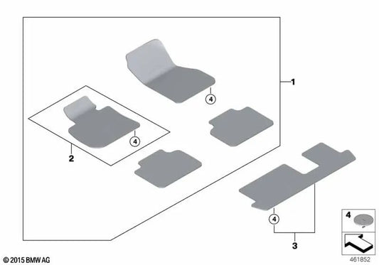 Alfombrilla de Velours 3ª Fila de Asientos para BMW Serie 2 F46, F46N (OEM 51477398196). Original BMW.