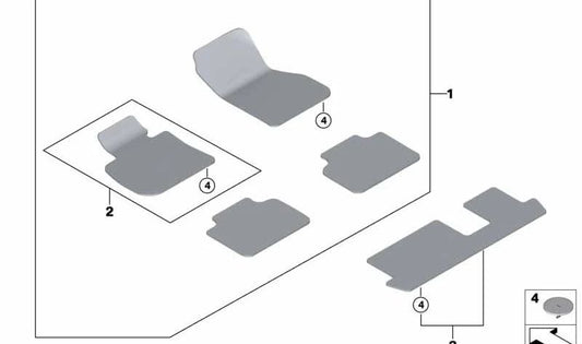 Samtmatte in der Fahrerseite OEM 5147390345 für BMW F45, F46. Original BMW.