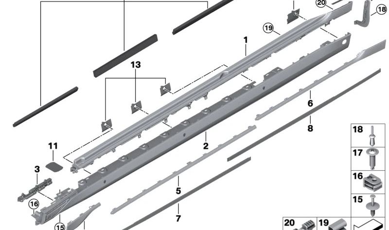 Il rivestimento inferiore della soglia sinistra per la serie BMW 7 G70 (OEM 51775A62B43). BMW originale