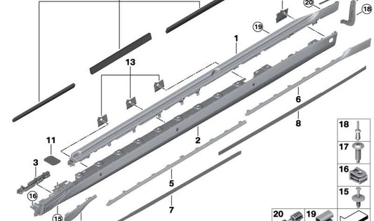 Doublage inférieur du seuil gauche pour la série BMW 7 G70 (OEM 51775A62B43). BMW d'origine