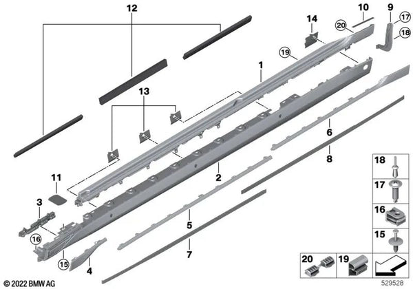 Revestimiento del Umbral Inferior Izquierdo para BMW Serie 7 G70 (OEM 51775A62B47). Original BMW