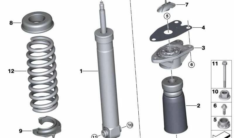 Amortiguador trasero OEM 33522289537 para BMW F87 (M2). Original BMW.