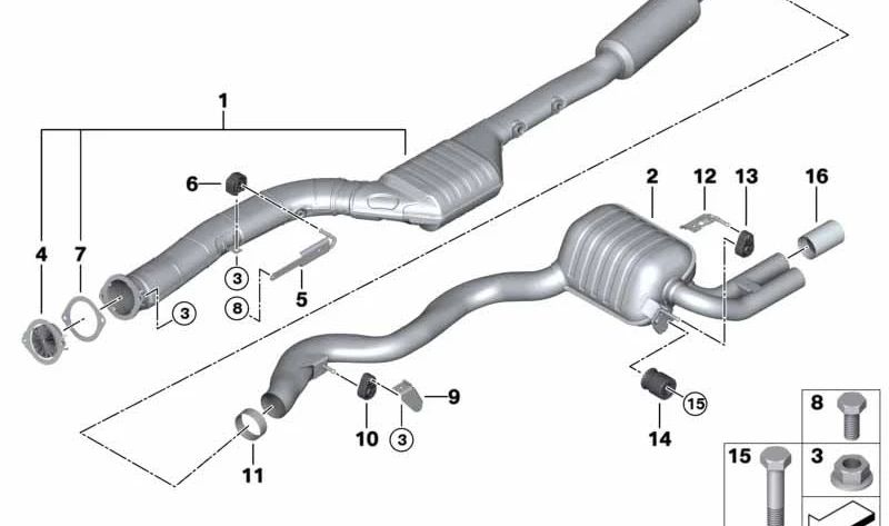 Silenciador trasero para BMW Serie 3 F30N, F31N, Serie 4 F32N, F33N, F36N (OEM 18308594679). Original BMW