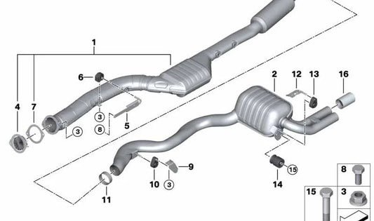 Endschalldämpfer für BMW 3er F30N, F31N, 4er F32N, F33N, F36N (OEM 18308594679). Original BMW