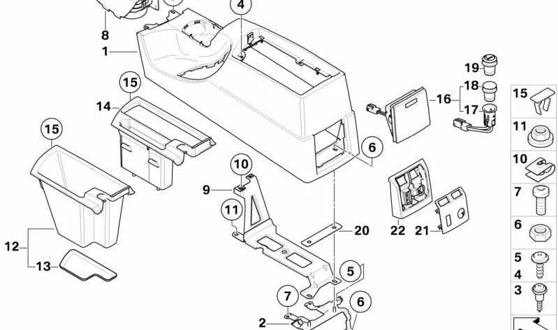 Alfombrilla para compartimento de almacenamiento en consola central OEM 51163405552 para BMW E83 (X3). Original BMW.