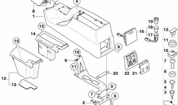 Alfombrilla para compartimento de almacenamiento en consola central OEM 51163405552 para BMW E83 (X3). Original BMW.