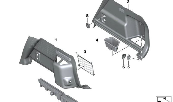 Panel lateral derecho del maletero OEM 51475A824B0 para BMW U06 (Serie 2 Active Tourer). Original BMW.