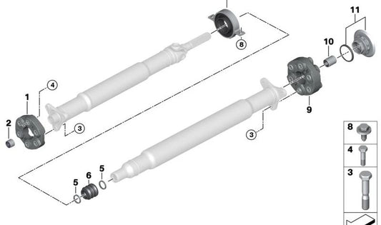 Fuelle soporte central de transmisión OEM 26118487180 para BMW X3 (G01), X4 (G02), X5 (G05), X6 (G06), iX3 (G08). Original BMW.