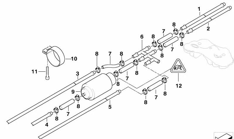 Tubería de combustible de retorno trasera OEM 16121184994 para BMW E38. Original BMW.