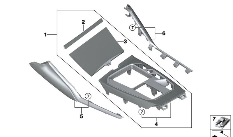 Cubierta de consola central color cuarzo plata mate OEM 51166806804 para BMW G20, G21. Original BMW.