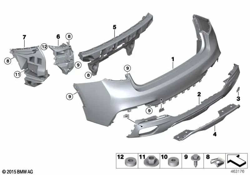 Soporte del parachoques trasero izquierdo para BMW F16 (OEM 51127319829). Original BMW