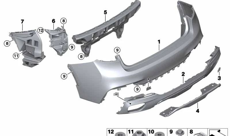 Soporte central del parachoques trasero OEM 51127349374 para BMW F16, F86. Original BMW.