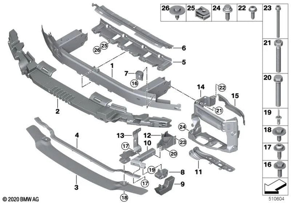 Conexión vertical izquierda para BMW Serie 5 F90, F90N (OEM 51118068453). Original BMW